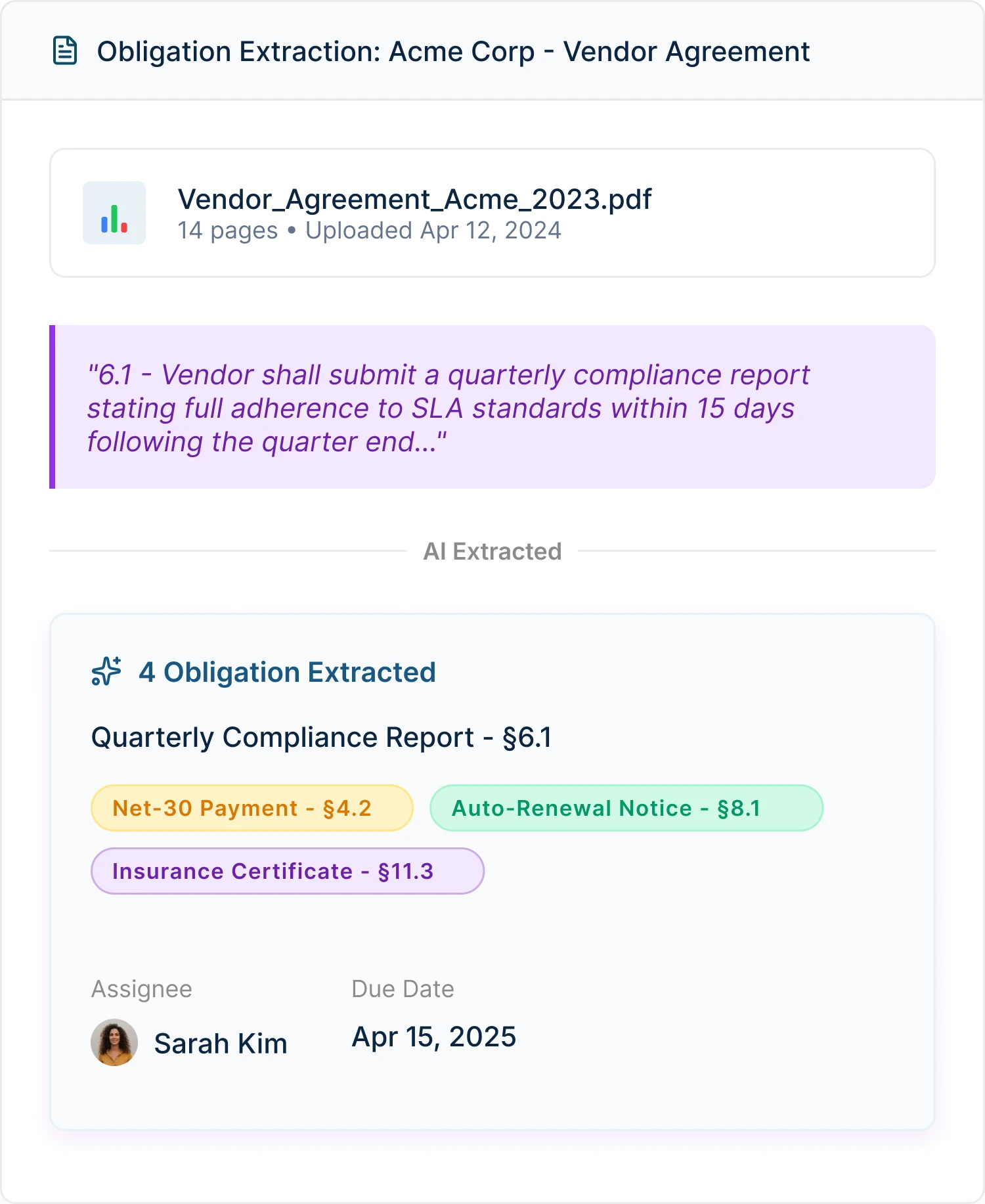 AI Contract Obligation Extraction Clause to Task