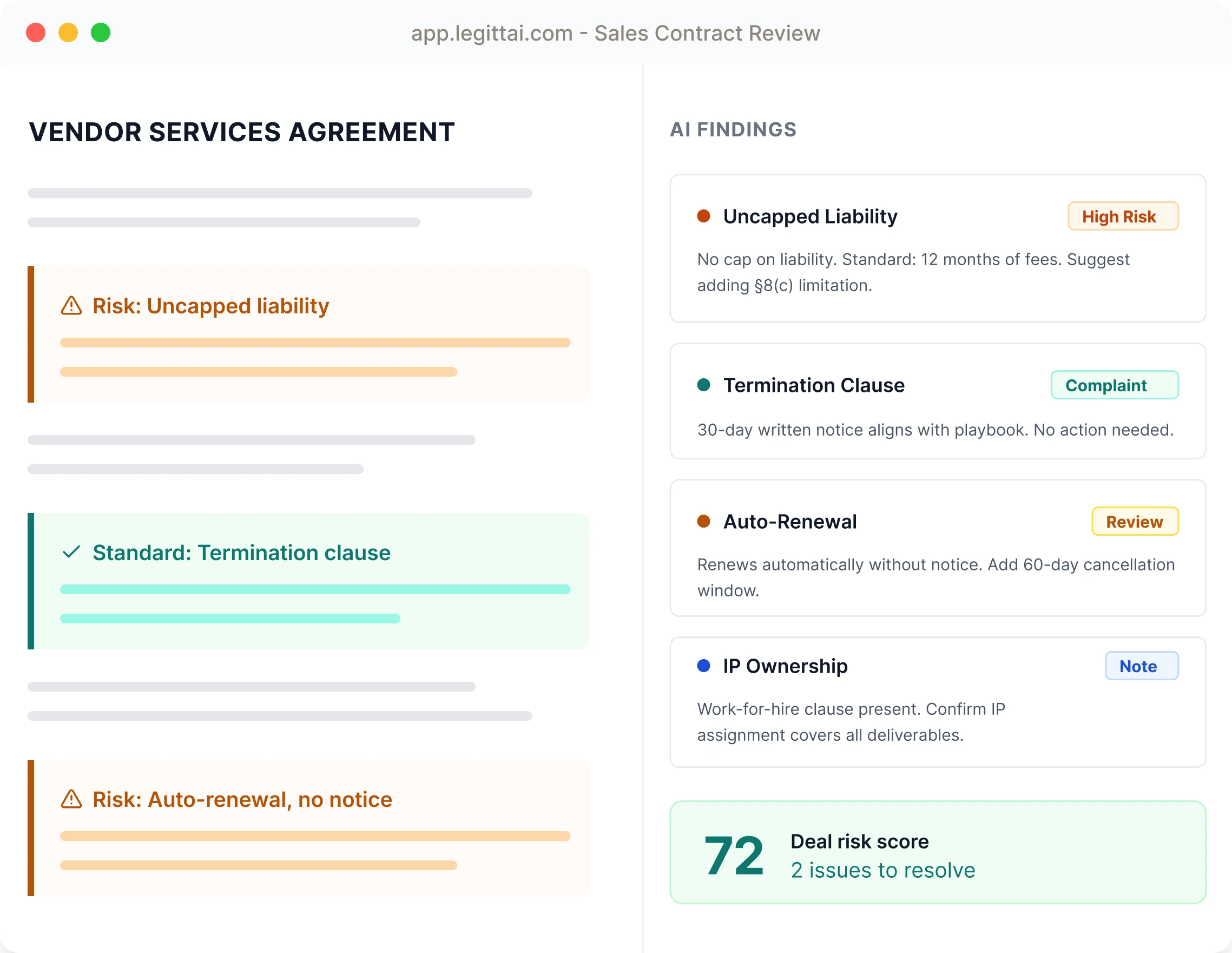 AI sales contract review mockup