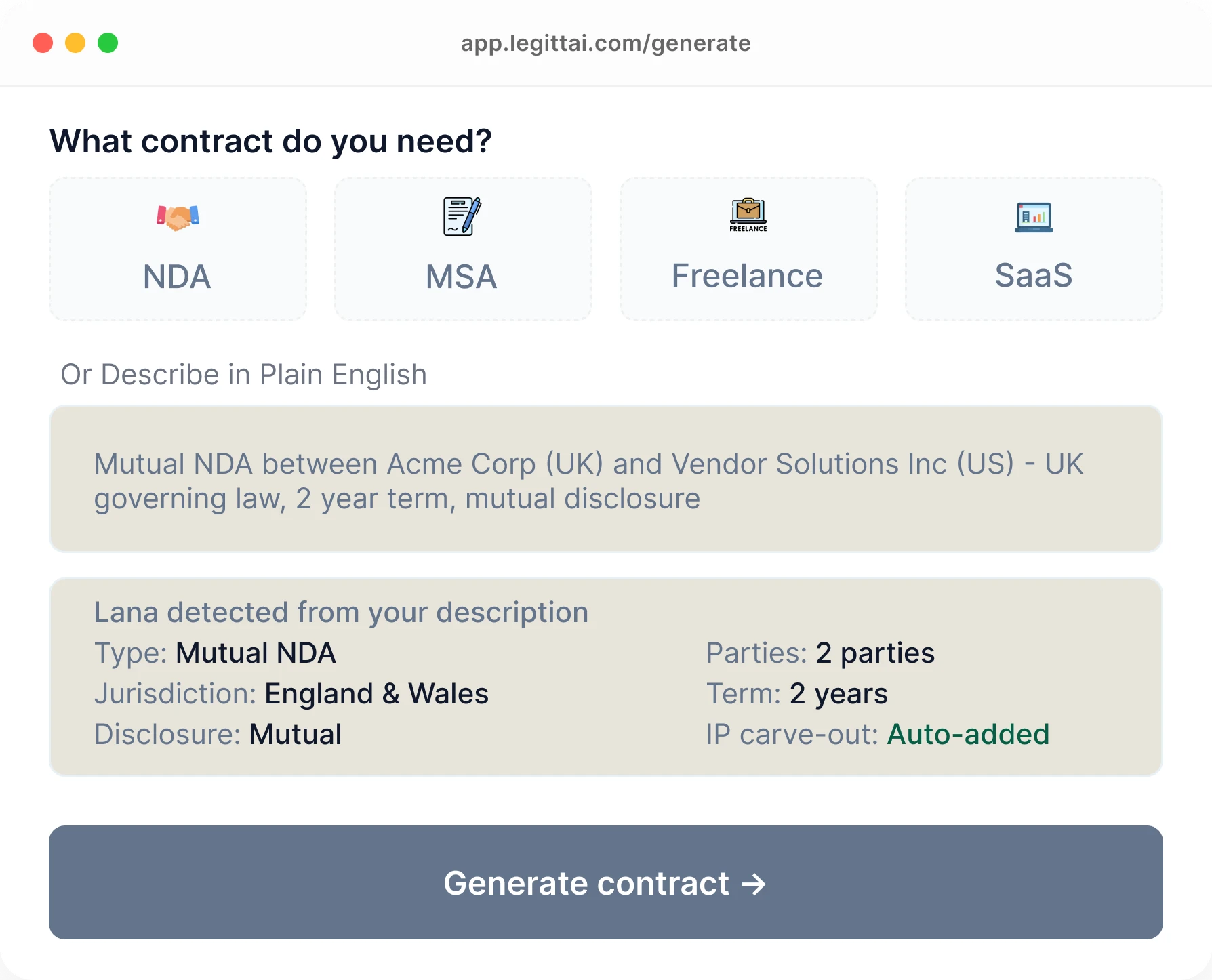 Contract generator step preview