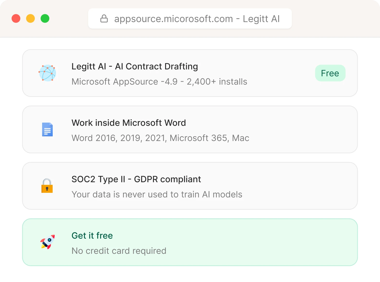 Legitt AI Word add-in install preview