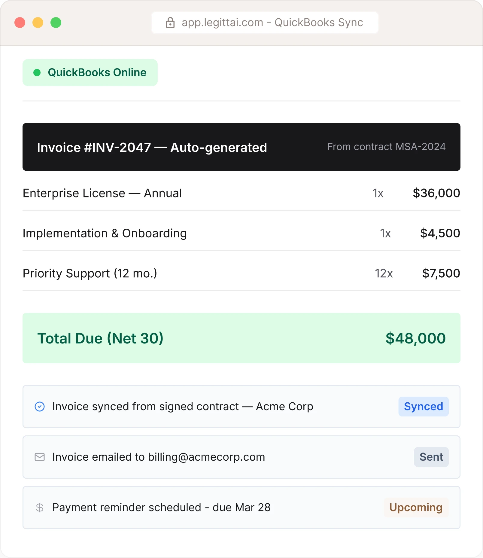 QuickBooks Contract to Invoice Automation AI